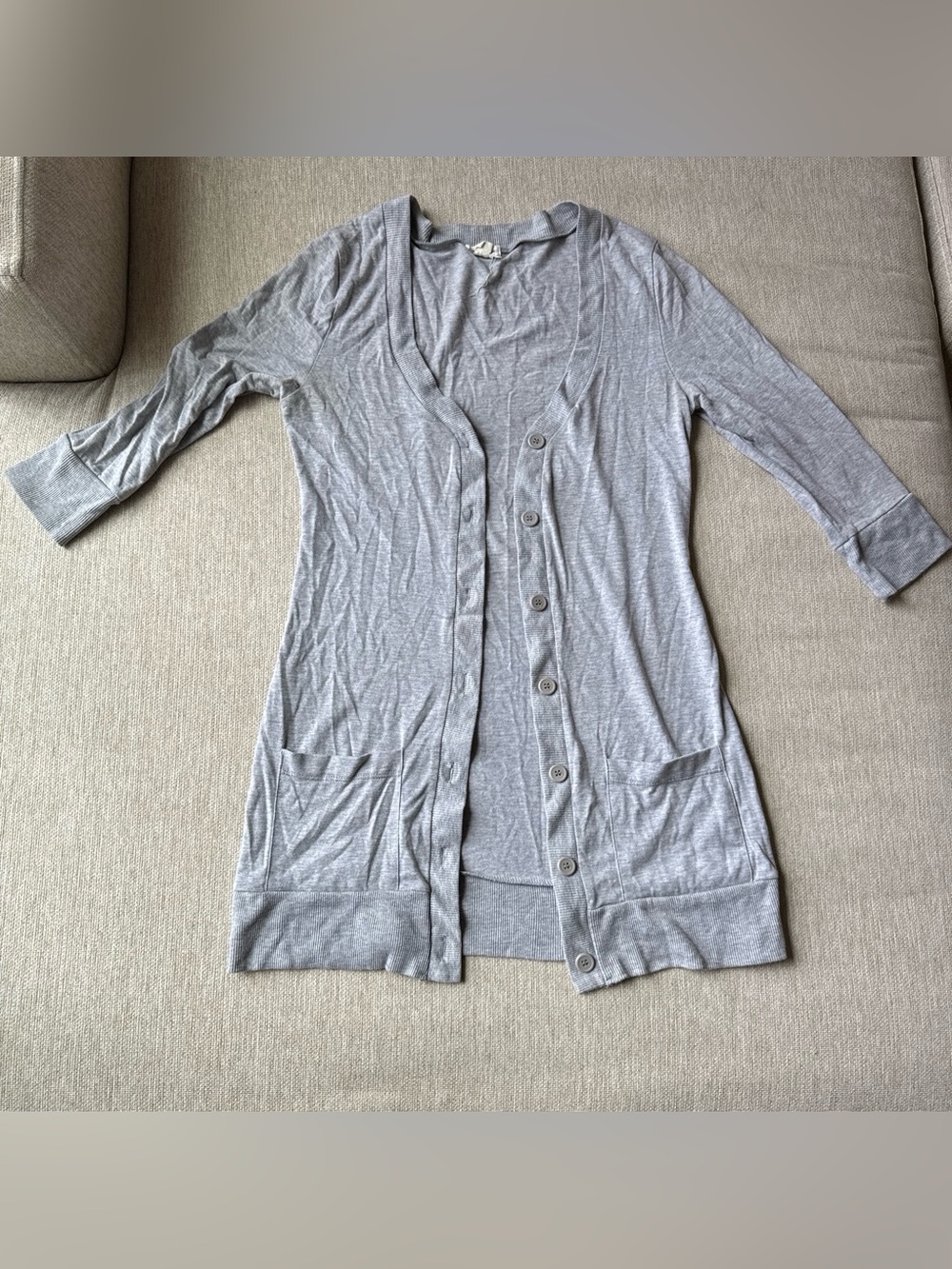Zenana Outfitters Light Gray Long Button-Front Cardigan
